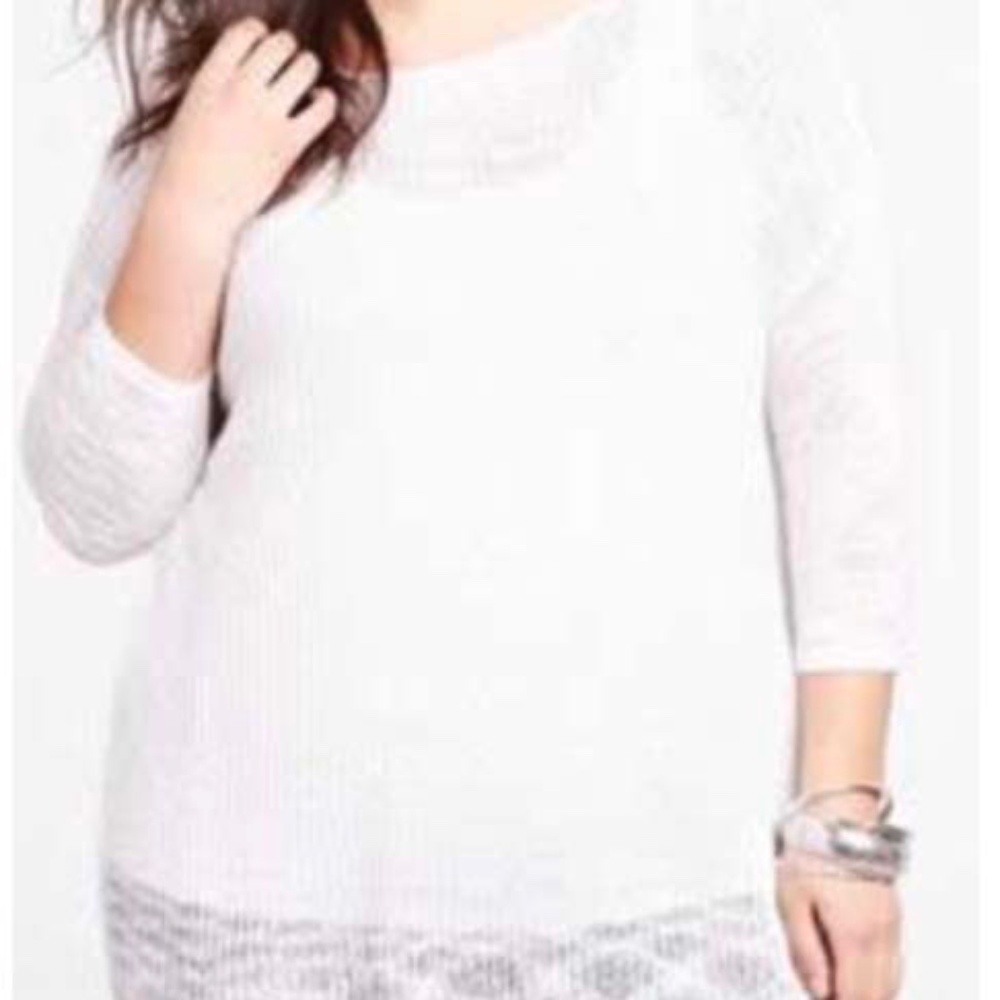 PULLOVER SWEATER, WHITE, SIZE 4X, BOAT NECK, NICE PATTERN, ¾ SLEEVES, ACRYLIC
